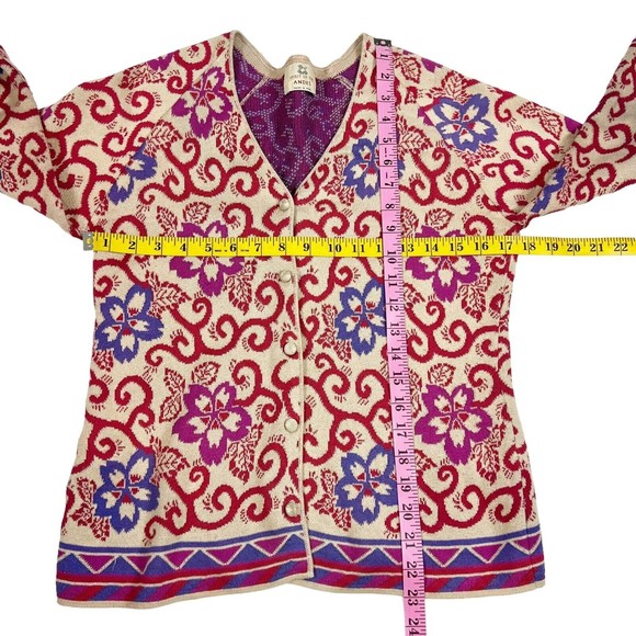 Spirit Of The Andes Pima Cotton Sweater Cardigan Floral Filigree Colorful Sz S - Picture 8 of 9